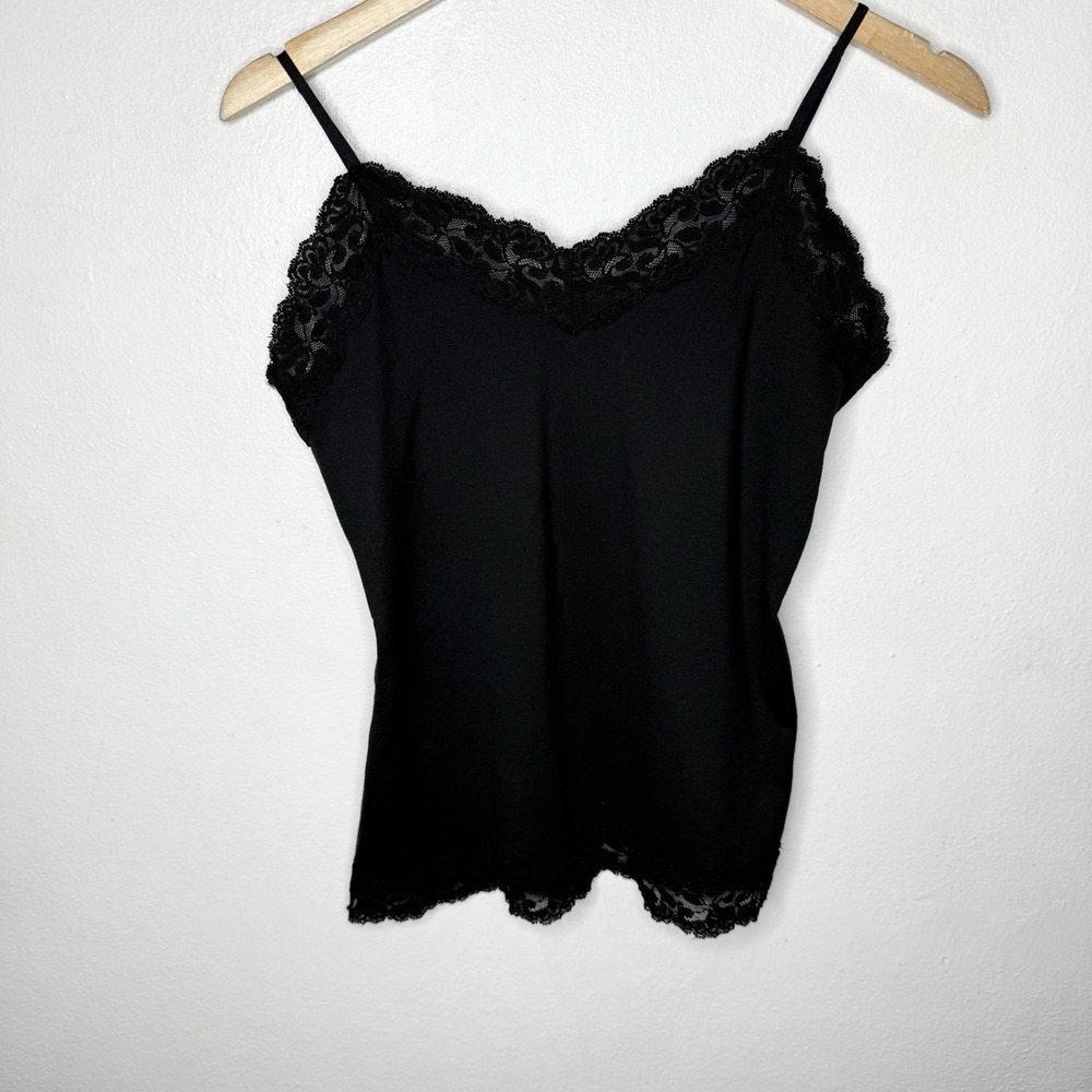 White House Black Market WHBM Black‎ Lace Trim Camisole Y2K Womens Medium